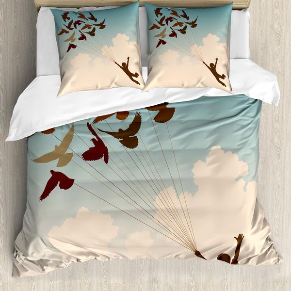 Abakuhaus Copripiumino Con Uccelli, Piccioni In Volo, Antiacaro, Adatto A Chi Soffre Di Allergie, Con Federe, 155 Cm X 220 Cm - 80 X 80 Cm, Multicolore-image