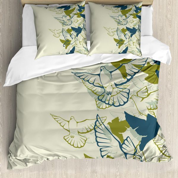 Abakuhaus Copripiumino Con Uccelli, Stormo Di Piccioni In Volo, Antiacaro, Adatto A Chi Soffre Di Allergie, Con Federe, 155 Cm X 220 Cm - 80 X 80 Cm, Verde Acqua Crema-image