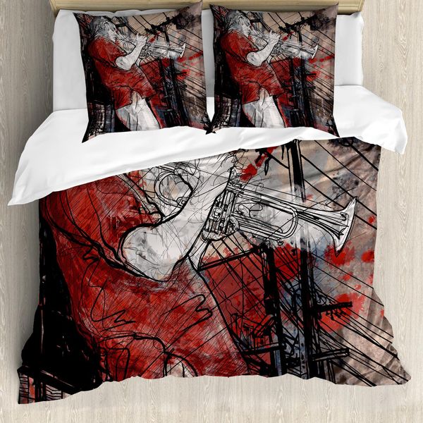 Abakuhaus Copripiumino Musicale, Musicista Jazz Grunge, Antiacaro, Adatto A Chi Soffre Di Allergie, Con Federe, 155 Cm X 220 Cm - 80 X 80 Cm, Rosso, Nero, Bianco-image