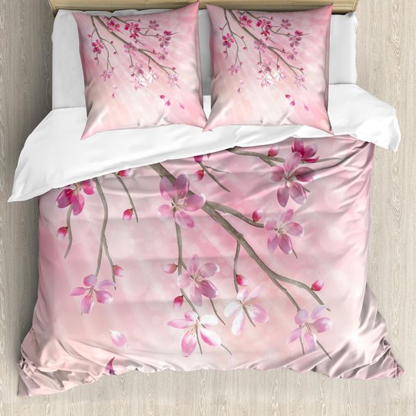 Abakuhaus Copripiumino Naturale, Ramo Con Fiori, Antiacaro, Adatto A Chi Soffre Di Allergie, Con Federe, 155 Cm X 220 Cm - 80 X 80 Cm, Rosa Fucsia-image