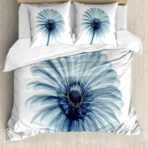 Abakuhaus Copripiumino Con Motivo Floreale, Margherite E Piante, Antiacaro E Anallergico, Con Federe, 155 Cm X 220 Cm - 80 X 80 Cm, Bianco E Verde Acqua-image
