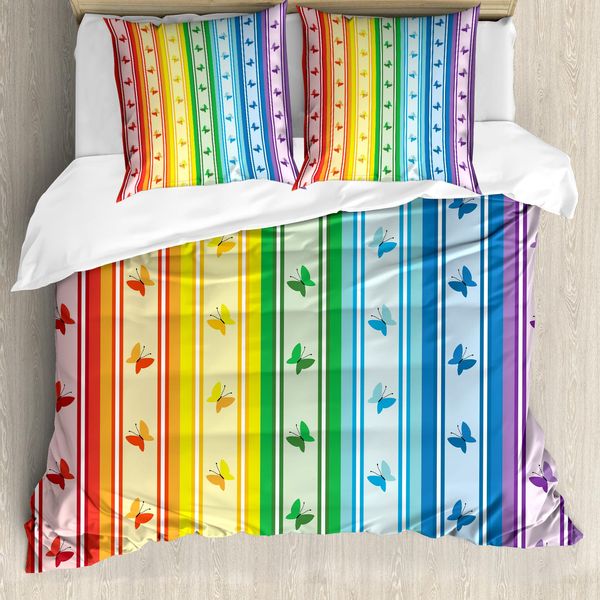 Abakuhaus Copripiumino Geometrico, Motivo A Strisce Arcobaleno, Antiacaro, Adatto A Chi Soffre Di Allergie, Con Federe, 200 Cm X 200 Cm - 80 X 80 Cm, Multicolore-image