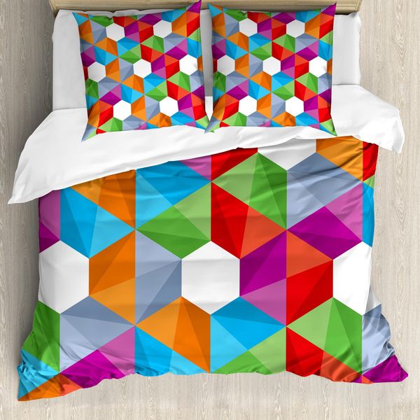 Abakuhaus Set Copripiumino Colorato Per Letti Matrimoniali, Mosaico Retrò Triangolare, Antiacaro, Adatto A Chi Soffre Di Allergie, Con Federe, Multicolore-image
