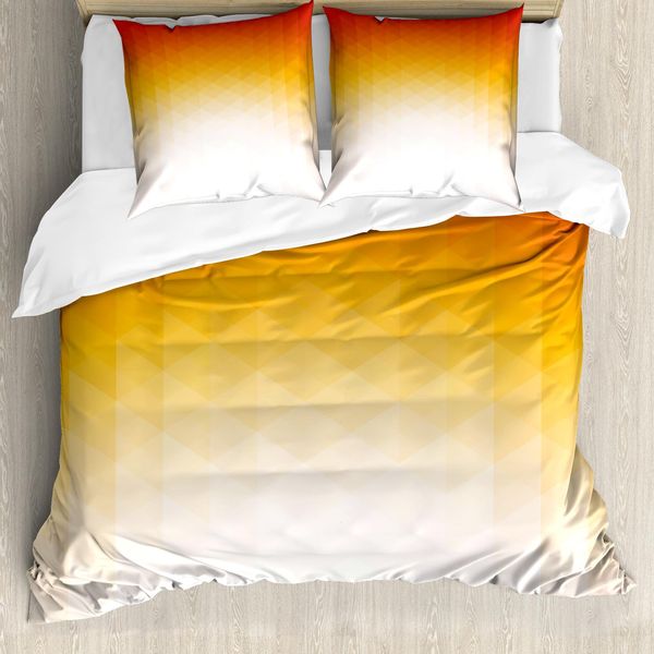 Abakuhaus Copripiumino Geometrico, Digital Retro Triangle, Antiacaro, Adatto A Chi Soffre Di Allergie, Con Federe, 200 Cm X 200 Cm - 80 X 80 Cm, Arancione Giallo-Crema-image