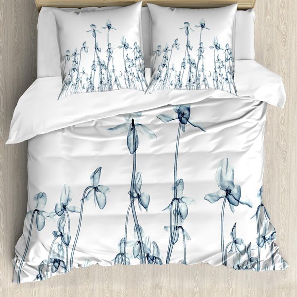 Abakuhaus Copripiumino Con Motivo Floreale, Foto Di Orchidea, Antiacaro, Adatto A Chi Soffre Di Allergie, Con Federe, 155 Cm X 220 Cm - 80 X 80 Cm, Bianco Verde Acqua-image