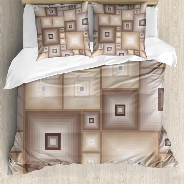 Abakuhaus Copripiumino Geometrico, Forma Cubica Retrò, Antiacaro, Adatto A Chi Soffre Di Allergie, Con Federe, 200 Cm X 200 Cm - 80 X 80 Cm, Marrone-Crema-image