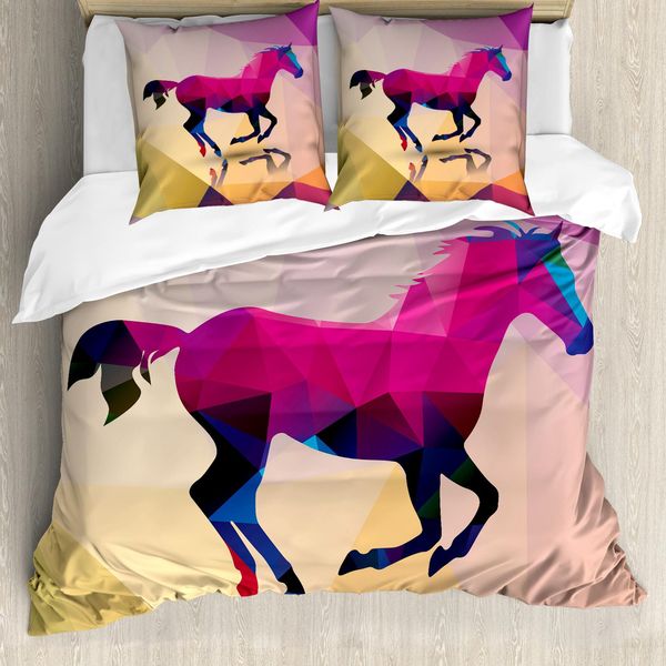 Abakuhaus Copripiumino Geometrico, Cavallo Geometrico, Antiacaro, Adatto A Chi Soffre Di Allergie, Con Federe, 155 Cm X 220 Cm - 80 X 80 Cm, Crema, Rosa, Lilla-image