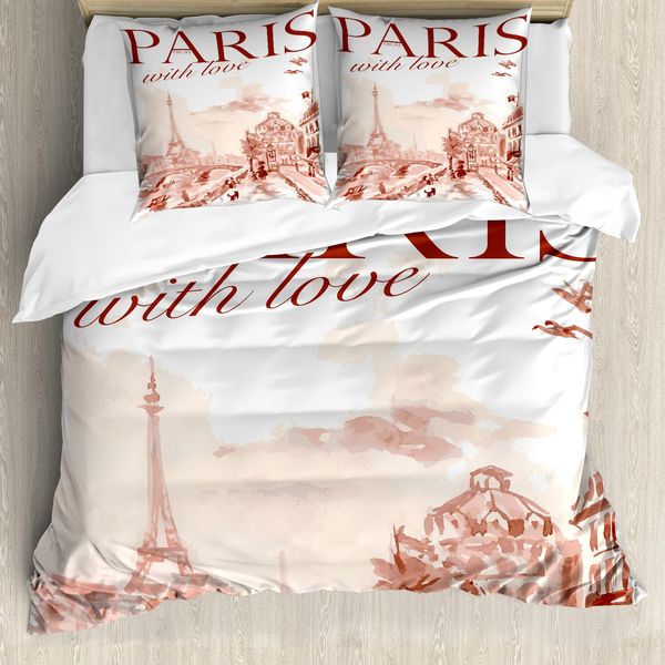 Abakuhaus Paris Copripiumino, Acquerello Vendemmia Paris, Antiacaro, Adatto A Chi Soffre Di Allergie, Con Federe, 155 Cm X 220 Cm - 80 X 80 Cm, Rosa-image