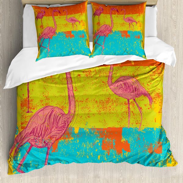 Abakuhaus Copripiumino Flamingo, Retro Vintage Flamingo, Antiacaro, Adatto A Chi Soffre Di Allergie, Con Federe, 200 Cm X 200 Cm - 80 X 80 Cm, Multicolore-image