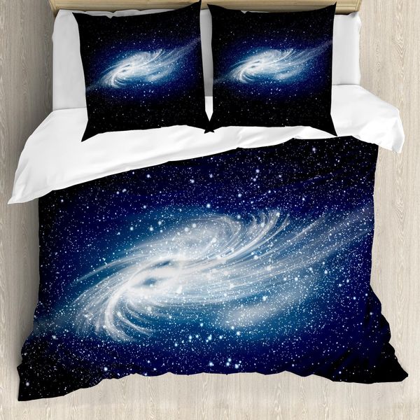 Abakuhaus Set Copripiumino Nebel Per Letti Matrimoniali, Milky Way Galaxy Space, Antiacaro, Adatto A Chi Soffre Di Allergie, Con Federe, Blu Navy E Bianco-image