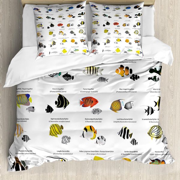 Abakuhaus Copripiumino Ocean, Specie Acquatiche Sottomarine, Antiacaro, Adatto A Chi Soffre Di Allergie, Con Federe, 200 Cm X 200 Cm - 80 X 80 Cm, Giallo Blu Nero-image