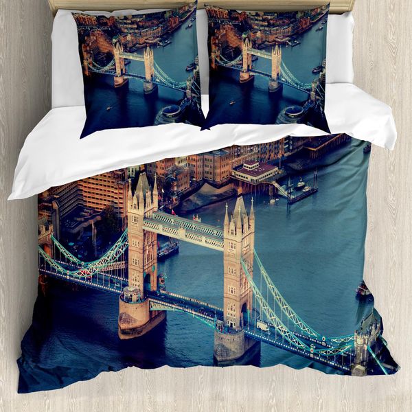 Abakuhaus London Copripiumino, Vintage British River Uk, Antiacaro Adatto A Chi Soffre Di Allergie Con Federe, 200 Cm X 200 Cm - 80 X 80 Cm, Multicolore-image