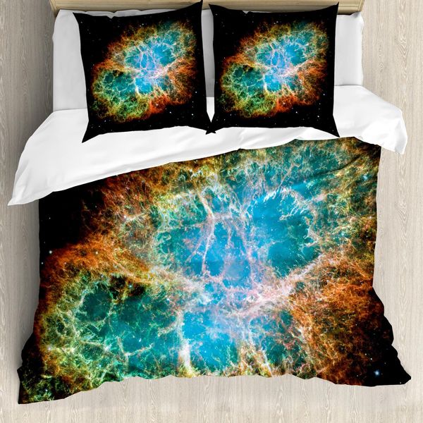 Abakuhaus Copripiumino Space, Supernova Stars Cosmos, Antiacaro, Adatto A Chi Soffre Di Allergie, Con Federe, 200 Cm X 200 Cm - 80 X 80 Cm, Nero, Verde Acqua, Arancione-image