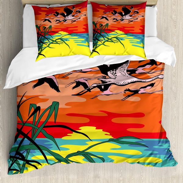 Abakuhaus Copripiumino Flamingo, Uccelli In Volo, Antiacaro, Adatto A Chi Soffre Di Allergie, Con Federe, 155 Cm X 220 Cm - 80 X 80 Cm, Multicolore-image