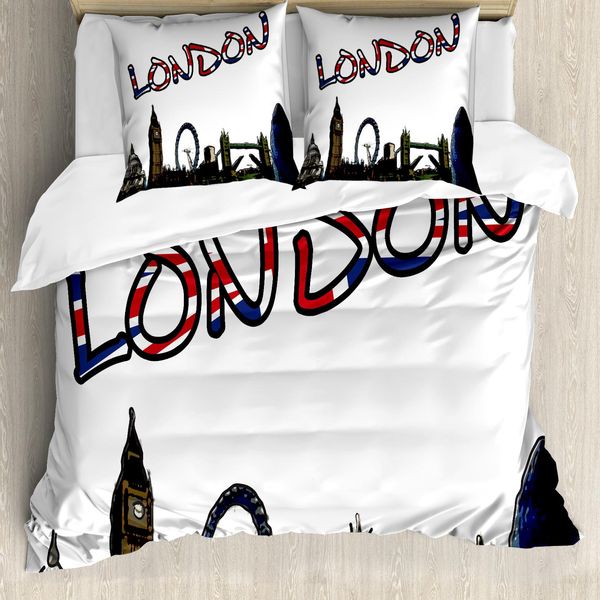 Abakuhaus London Copripiumino, London Tower Cartoon, Antiacaro, Adatto A Chi Soffre Di Allergie, Con Federe, 200 Cm X 200 Cm - 80 X 80 Cm, Multicolore-image