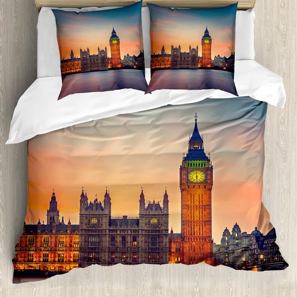 Abakuhaus London Copripiumino, Big Ben E Parlamento, Antiacaro, Adatto A Chi Soffre Di Allergie, Con Federe, 155 Cm X 220 Cm - 80 X 80 Cm, Multicolore-image