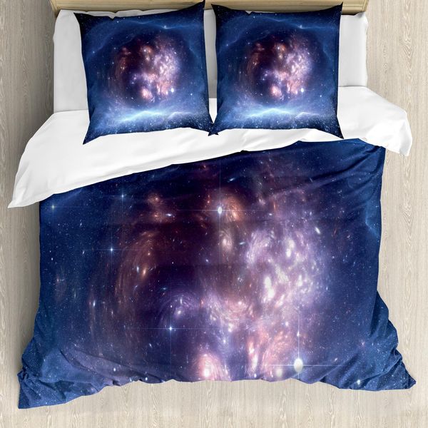 Abakuhaus Set Copripiumino Nebel Per Letti Matrimoniali, Universo Di Stelle, Antiacaro Adatto A Chi Soffre Di Allergie Con Federe, Blu Navy Lilla-image