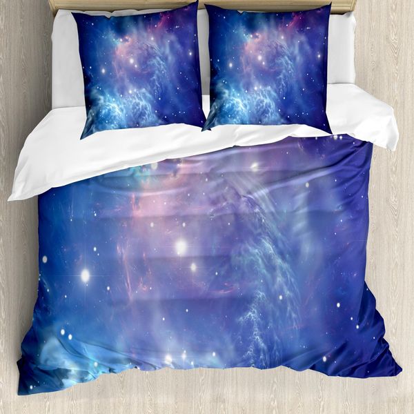 Abakuhaus Copripiumino Space, Ammasso Stellare Nello Spazio, Antiacaro, Adatto A Chi Soffre Di Allergie, Con Federe, 155 Cm X 220 Cm - 80 X 80 Cm, Viola Navy-image