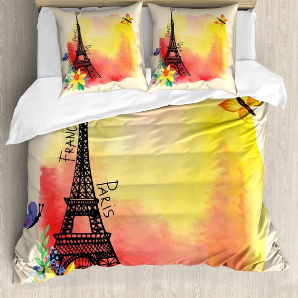 Abakuhaus Paris Copripiumino, Romantico Fiori Eiffel, Antiacaro Adatto A Chi Soffre Di Allergie Con Federe, 200 Cm X 200 Cm - 80 X 80 Cm, Multicolore-image