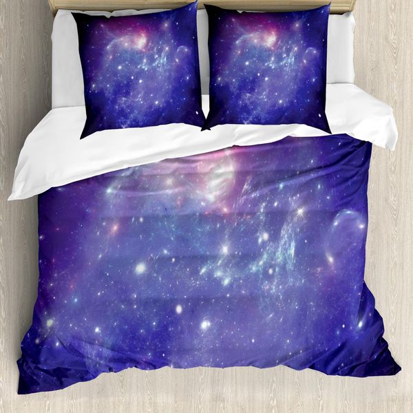 Abakuhaus Copripiumino Space, Stelle Della Via Lattea, Antiacaro, Adatto A Chi Soffre Di Allergie, Con Federe, 200 Cm X 200 Cm - 80 X 80 Cm, Blu Navy E Viola-image