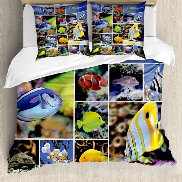 Abakuhaus Copripiumino Ocean, Collage Di Immagini Subacquee, Antiacaro, Adatto A Chi Soffre Di Allergie, Con Federe, 155 Cm X 220 Cm - 80 X 80 Cm, Blu Giallo-image