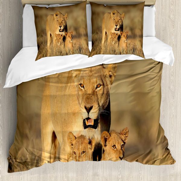 Abakuhaus Copripiumino Safari, Safari Lions Wilderness, Antiacaro, Adatto A Chi Soffre Di Allergie, Con Federe, 200 Cm X 200 Cm - 80 X 80 Cm, Color Crema-image