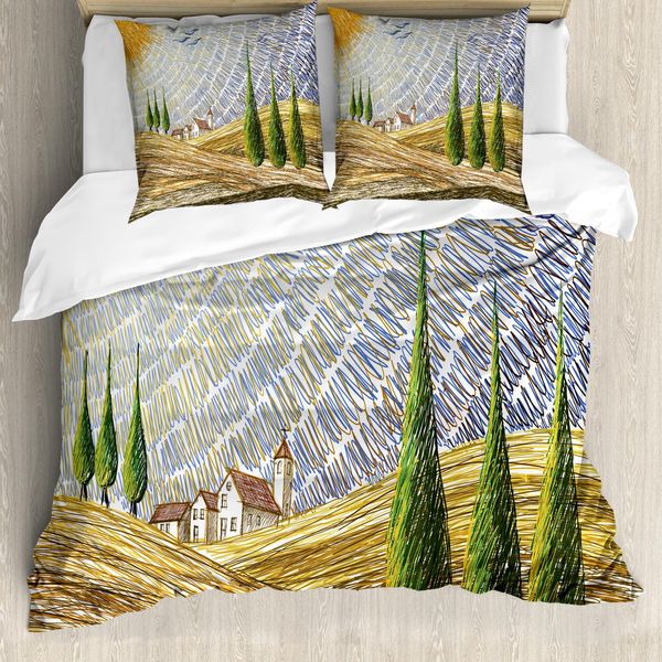 Abakuhaus Copripiumino Italiano, Campi Rurali Europa, Antiacaro Adatto A Chi Soffre Di Allergie Con Federe, 200 Cm X 200 Cm - 80 X 80 Cm, Multicolore-image