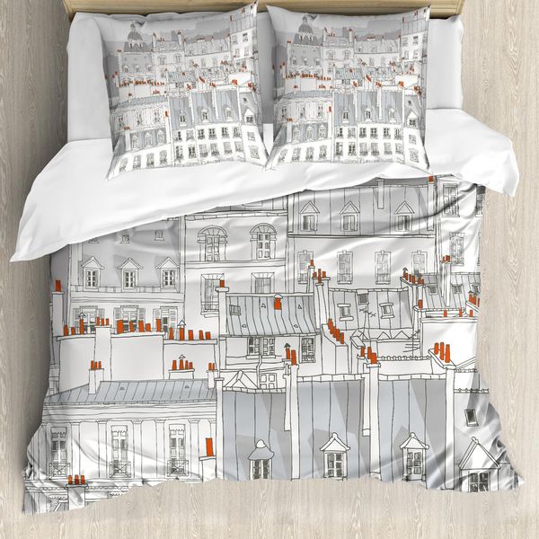 Abakuhaus Paris Copripiumino, Paris Luft Scenery, Antiacaro, Adatto A Chi Soffre Di Allergie, Con Federe, 155 Cm X 220 Cm - 80 X 80 Cm, Grigio Chiaro Arancione Bianco-image