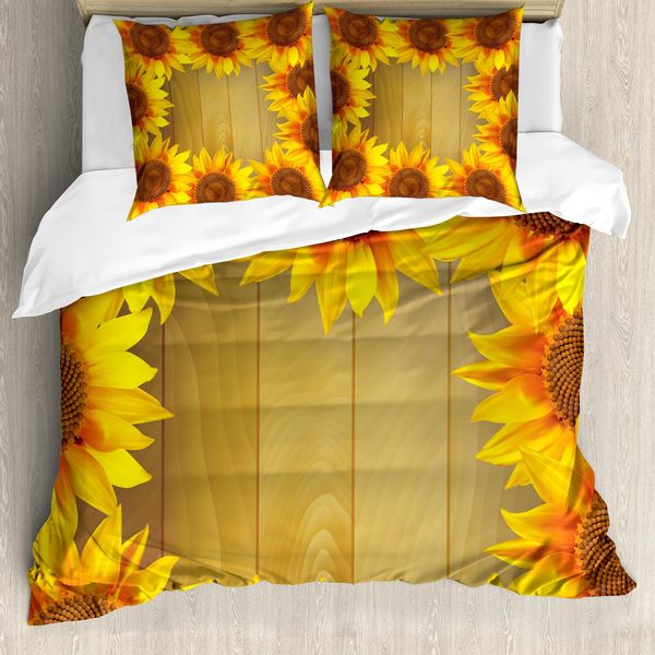 Abakuhaus Copripiumino Girasole, Motivo Floreale A Cerchio, Antiacaro, Adatto A Chi Soffre Di Allergie, Con Federe, 155 Cm X 220 Cm - 80 X 80 Cm, Marrone Arancione-image