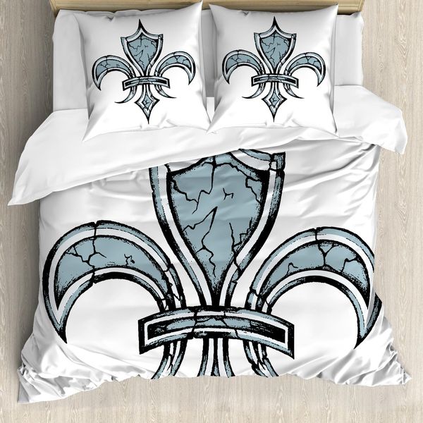 Abakuhaus Copripiumino Fleur De Lis, Grunge Renaissance, Antiacaro, Adatto A Chi Soffre Di Allergie, Con Federe, 155 Cm X 220 Cm - 80 X 80 Cm, Blu, Bianco, Nero-image