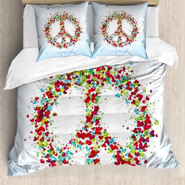 Abakuhaus Fantastico Copripiumino, Simbolo Della Pace Con Cuori, Antiacaro, Adatto A Chi Soffre Di Allergie, Con Federe, 155 Cm X 220 Cm - 80 X 80 Cm, Multicolore-image