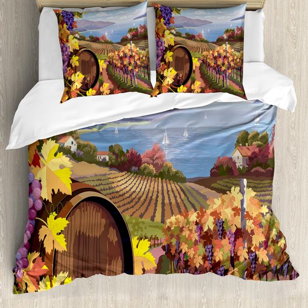 Abakuhaus Copripiuma, Cartoon Vineyard Uva, Antiacaro Adatto A Chi Soffre Di Allergie Con Federe, 155 Cm X 220 Cm - 80 X 80 Cm, Blu Giallo-image