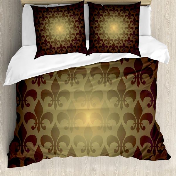 Abakuhaus Copripiumino Fleur De Lis, Fiore Reale, Antiacaro, Adatto A Chi Soffre Di Allergie, Con Federe, 200 Cm X 200 Cm - 80 X 80 Cm, Marrone-image