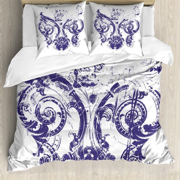 Abakuhaus Copripiumino Fleur De Lis, Bandiera Grunge Lily, Antiacaro, Adatto A Chi Soffre Di Allergie, Con Federe, 155 Cm X 220 Cm - 80 X 80 Cm, Viola Bianco-image