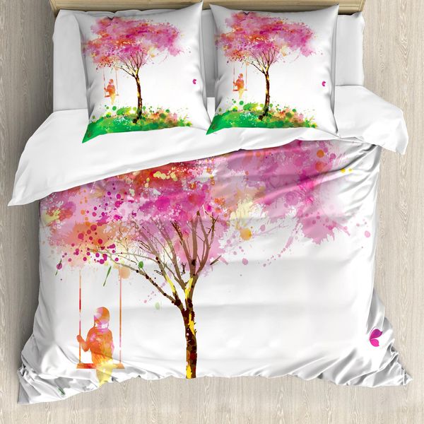 Abakuhaus Copripiumino Primavera, Albero In Fiore, Antiacaro, Adatto A Chi Soffre Di Allergie, Con Federe, 200 Cm X 200 Cm - 80 X 80 Cm, Multicolore-image