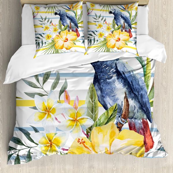 Abakuhaus Set Copripiumino Colorato Per Letti Matrimoniali, Pappagalli Tropicali Esotici, Antiacaro, Adatto A Chi Soffre Di Allergie, Con Federe, Multicolore-image