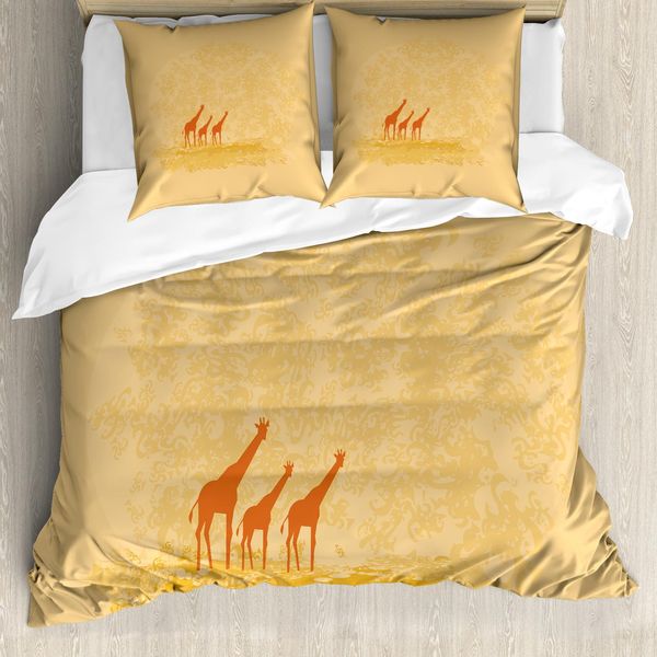 Abakuhaus Copripiumino Giraffa, Giraffe Safari Retrò, Antiacaro, Adatto A Chi Soffre Di Allergie, Con Federe, 200 Cm X 200 Cm - 80 X 80 Cm, Crema Arancione-image
