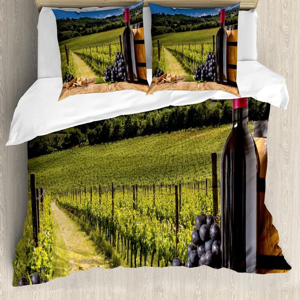 Abakuhaus Copripiumino, Vineyard Toscana Uva, Antiacaro, Adatto A Chi Soffre Di Allergie, Con Federe, 200 Cm X 200 Cm - 80 X 80 Cm, Verde, Blu, Marrone-image