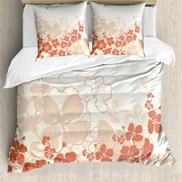 Abakuhaus Set Copripiumino Per Letti Matrimoniali, Hawaii Fiori Tropicali, Antiacaro Adatto A Chi Soffre Di Allergie Con Federe, Marrone Beige-image