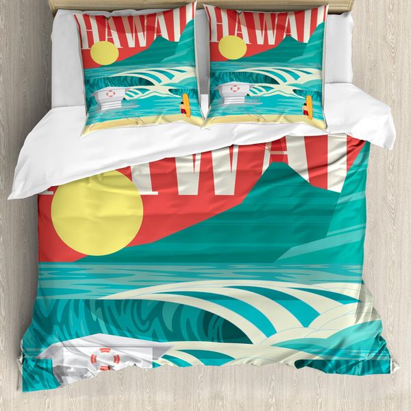Abakuhaus Copripiumino Hawaiano, Hawaii Vacanze Costa, Antiacaro Adatto A Chi Soffre Di Allergie Con Federe, 155 Cm X 220 Cm - 80 X 80 Cm, Sabbia Teal-image