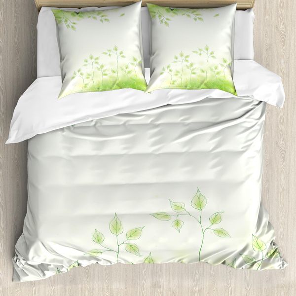 Abakuhaus Copripiumino Wald, Foglie Fresche Botanic Eco, Antiacaro Adatto A Chi Soffre Di Allergie Con Federe, 155 Cm X 220 Cm - 80 X 80 Cm, Verde Tenue-image