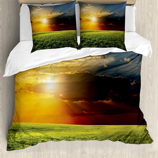 Abakuhaus Copripiumino Rustico, Nuvole Scure Tramonto, Antiacaro Adatto A Chi Soffre Di Allergie Con Federe, 200 Cm X 200 Cm - 80 X 80 Cm, Verde Giallo-image