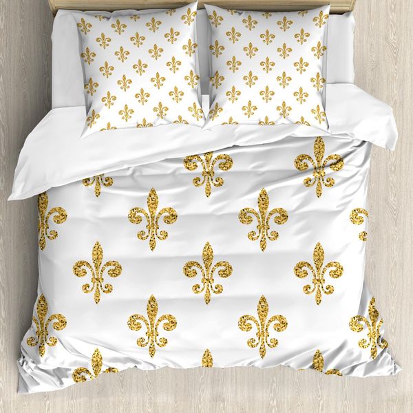 Abakuhaus Fleur De Lis Copripiumino, European Lily Noble, Antiacaro, Adatto A Chi Soffre Di Allergie, Con Federe, 155 Cm X 220 Cm - 80 X 80 Cm, Giallo Bianco-image