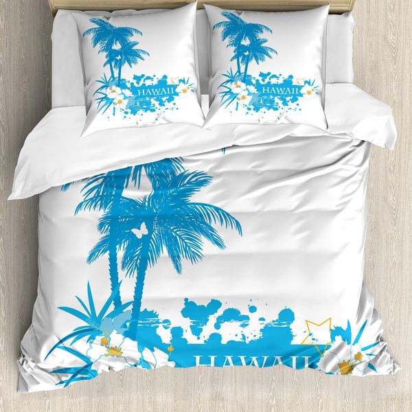 Abakuhaus Copripiumino Hawaiano, Hawaii Island Aqua, Antiacaro, Adatto A Chi Soffre Di Allergie, Con Federe, 155 Cm X 220 Cm - 80 X 80 Cm, Aqua Bianco-image
