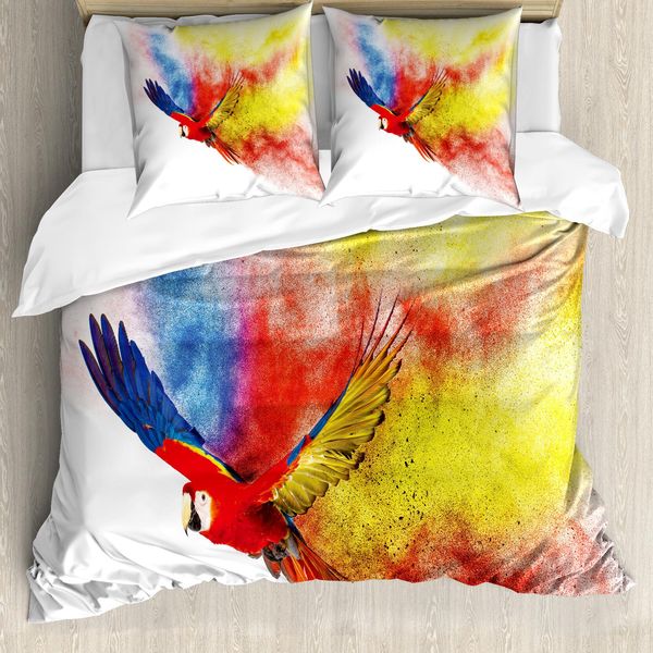 Abakuhaus Copripiumino Con Pappagallo, Pappagallo Con Piume, Antiacaro, Adatto A Chi Soffre Di Allergie, Con Federe, 155 Cm X 220 Cm - 80 X 80 Cm, Multicolore-image