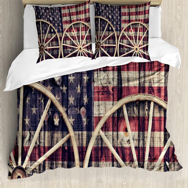 Abakuhaus Copripiumino Western, Bandiera Americana Antica, Antiacaro, Adatto A Chi Soffre Di Allergie, Con Federe, 155 Cm X 220 Cm - 80 X 80 Cm, Multicolore-image