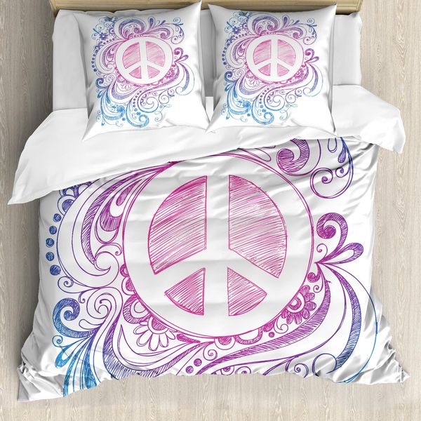 Abakuhaus Fantastico Copripiumino, Simbolo Della Pace E Vortice, Antiacaro, Adatto A Chi Soffre Di Allergie, Con Federe, 155 Cm X 220 Cm - 80 X 80 Cm, Rosa, Blu, Bianco-image