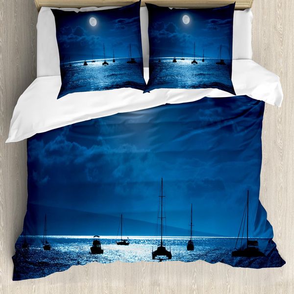 Abakuhaus Copripiumino Ocean, Dramatic Night Sky, Antiacaro E Anallergico, Con Federe, 200 Cm X 200 Cm - 80 X 80 Cm, Blu Navy E Bianco-image