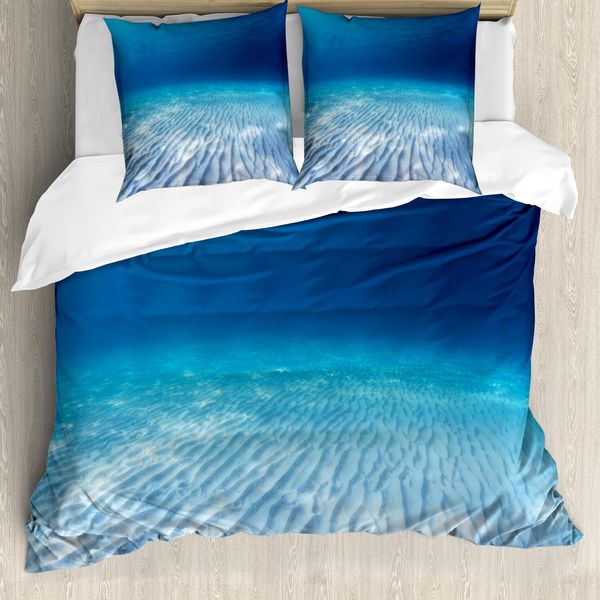 Abakuhaus Copripiumino Ocean, Acqua Limpida E Onde, Antiacaro, Adatto A Chi Soffre Di Allergie, Con Federe, 155 Cm X 220 Cm - 80 X 80 Cm, Beige Navy-image