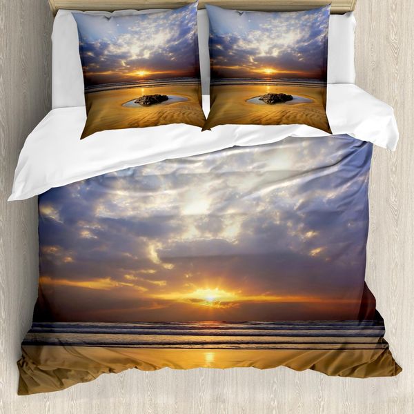 Abakuhaus Copripiumino Ocean, Sunbeams Cielo Nuvoloso Mare, Antiacaro Adatto A Chi Soffre Di Allergie Con Federe, 155 Cm X 220 Cm - 80 X 80 Cm, Giallo Grigio-image